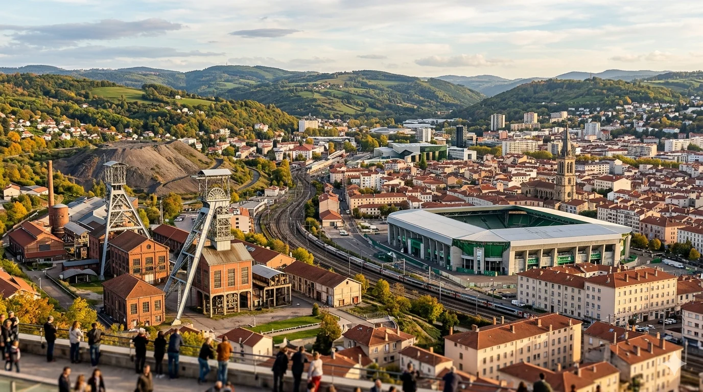 Vue aérienne de Saint-Étienne avec le stade Geoffroy-Guichard